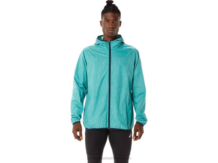 chaqueta plegable para hombre Asics 4L681387 estampado salvia/azul francés