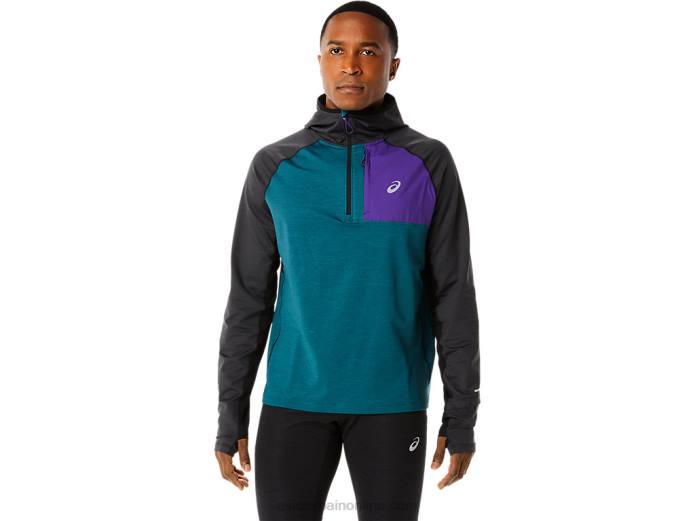 sudadera con capucha de manga larga de invierno para hombre Asics 4L68840 pino terciopelo jaspeado/negro