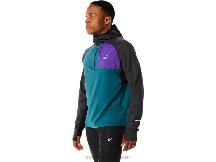 sudadera con capucha de manga larga de invierno para hombre Asics 4L68840 pino terciopelo jaspeado/negro