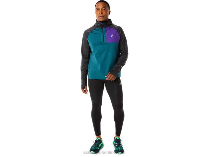 sudadera con capucha de manga larga de invierno para hombre Asics 4L68840 pino terciopelo jaspeado/negro