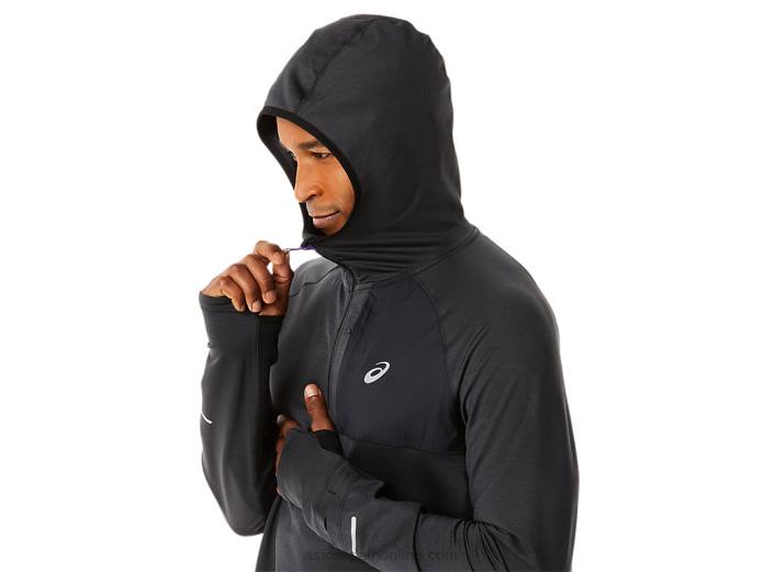 sudadera con capucha de manga larga de invierno para hombre Asics 4L68885 rendimiento negro brezo