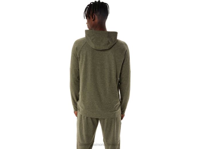sudadera con cremallera completa de tecnología para hombre Asics 4L68851 manto verde jaspeado/perforado negro