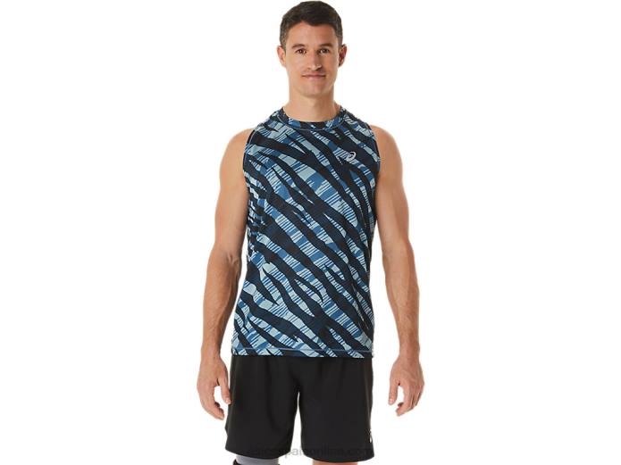 camiseta de camuflaje salvaje para hombre Asics 4L681113 azul celeste/negro rendimiento