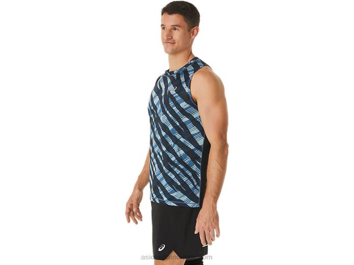 camiseta de camuflaje salvaje para hombre Asics 4L681113 azul celeste/negro rendimiento