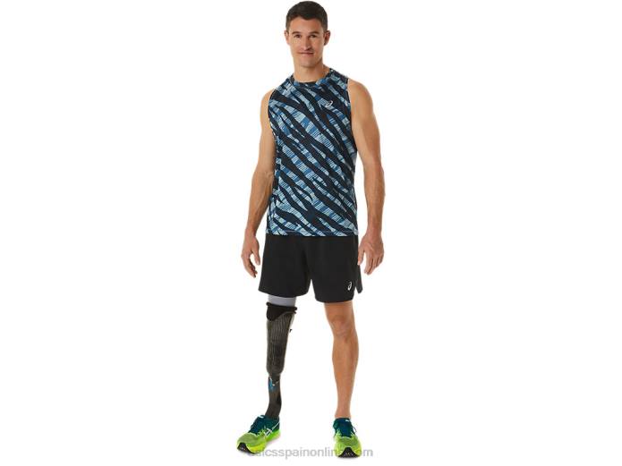 camiseta de camuflaje salvaje para hombre Asics 4L681113 azul celeste/negro rendimiento