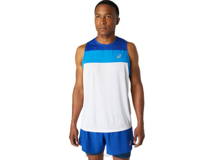 camiseta de carrera masculina Asics 4L681746 blanco brillante/azul mónaco