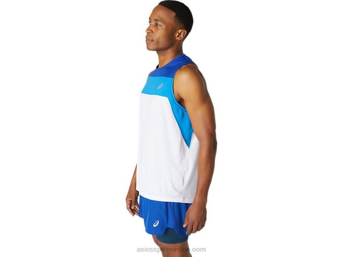 camiseta de carrera masculina Asics 4L681746 blanco brillante/azul mónaco