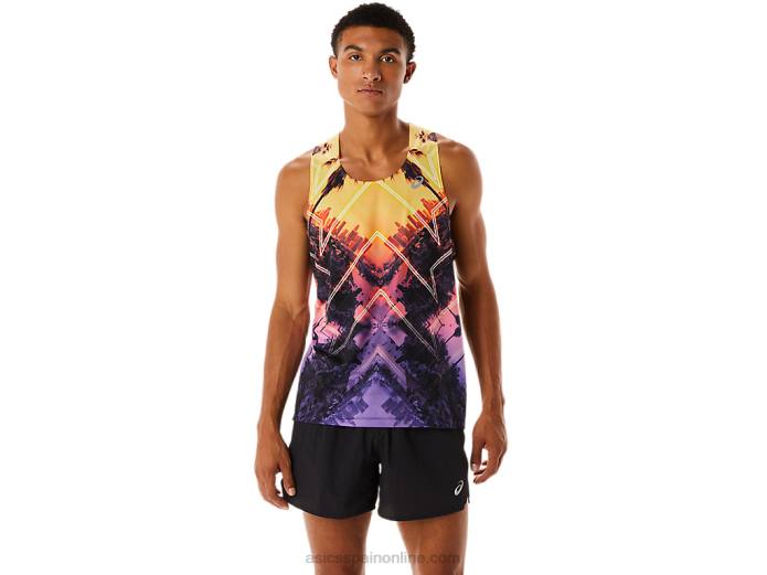 camiseta de maratón masculina Asics 4L68252 naranja claro/naranja pop/amatista