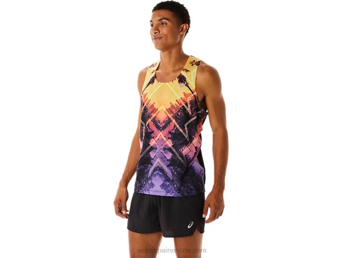 camiseta de maratón masculina Asics 4L68252 naranja claro/naranja pop/amatista