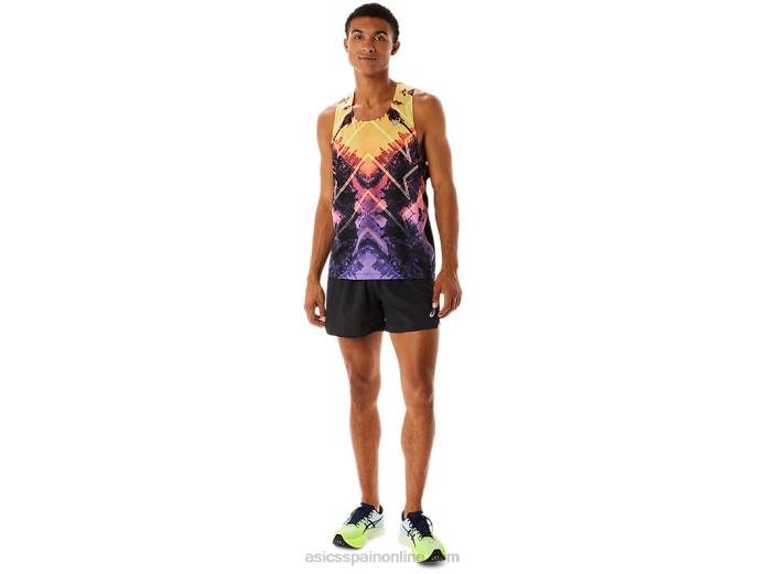 camiseta de maratón masculina Asics 4L68252 naranja claro/naranja pop/amatista