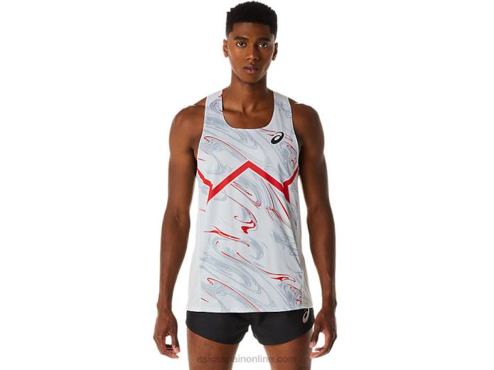 camiseta ligera cj-line para hombre Asics 4L68276 gris glaciar/rojo eléctrico