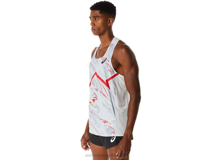 camiseta ligera cj-line para hombre Asics 4L68276 gris glaciar/rojo eléctrico