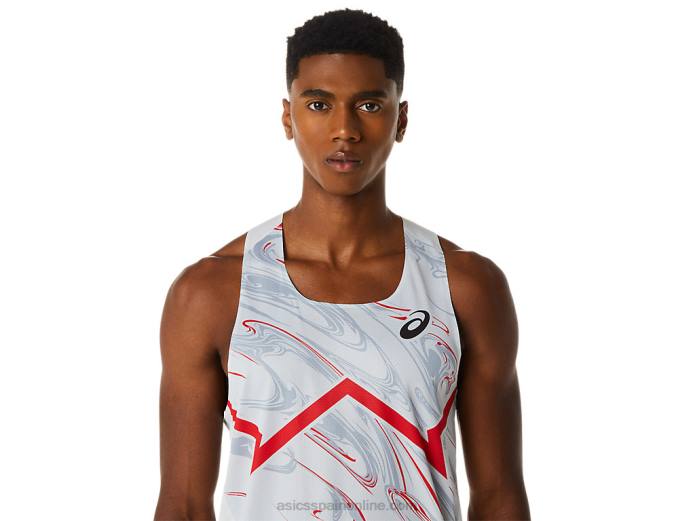 camiseta ligera cj-line para hombre Asics 4L68276 gris glaciar/rojo eléctrico