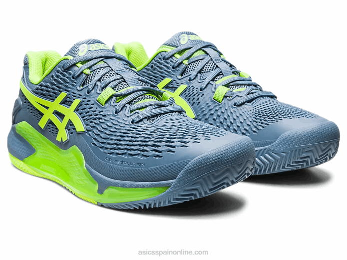 gel-resolución 9 arcilla Asics 4L68398 azul acero/verde peligro