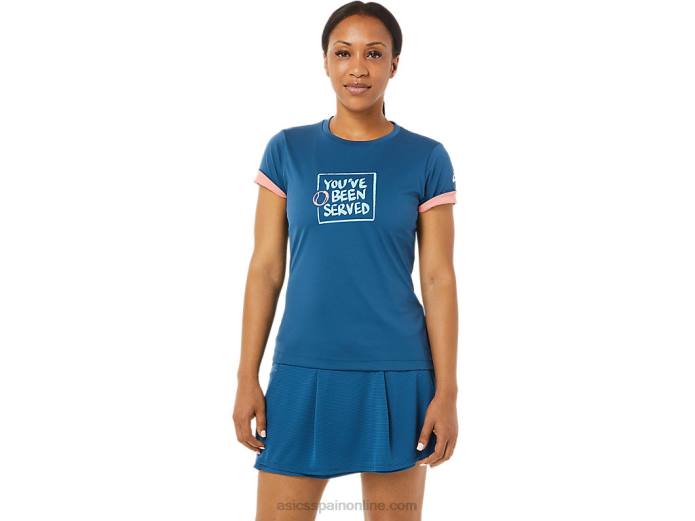 camiseta con gráfico de corte para mujer Asics 4L683514 índigo claro