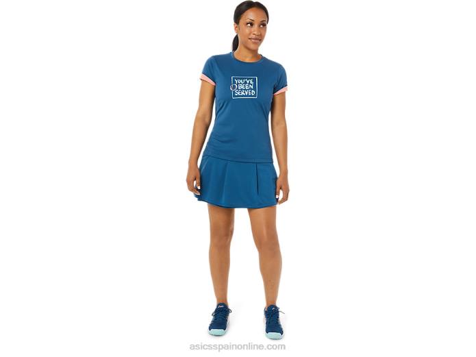 camiseta con gráfico de corte para mujer Asics 4L683514 índigo claro