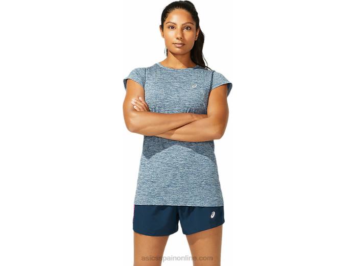 camiseta de manga corta sin costuras race para mujer Asics 4L684040 azul francés
