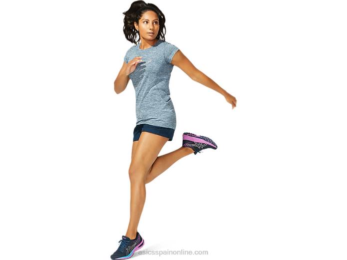 camiseta de manga corta sin costuras race para mujer Asics 4L684040 azul francés