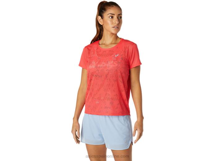camiseta de manga corta ventilada para mujer Asics 4L683818 Toronja rosa