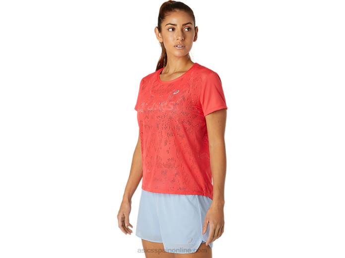 camiseta de manga corta ventilada para mujer Asics 4L683818 Toronja rosa