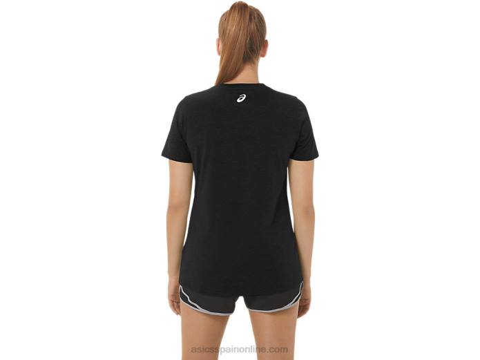 camiseta de mujer con cuello de pico y eslogan de girasoles Asics 4L682191 rendimiento negro