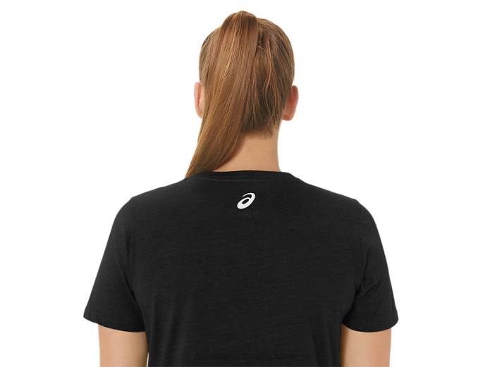 camiseta de mujer con cuello de pico y eslogan de girasoles Asics 4L682191 rendimiento negro