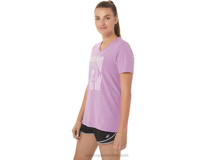 camiseta de mujer con cuello de pico y eslogan de girasoles Asics 4L682778 brezo orquídea