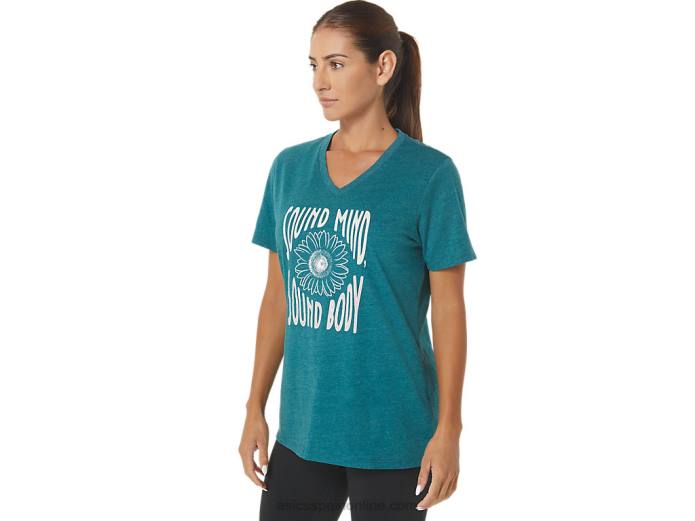 camiseta de mujer con cuello de pico y eslogan de girasoles Asics 4L682812 brezo de pino de terciopelo