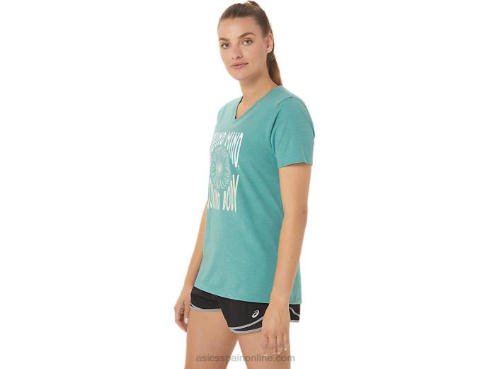 camiseta de mujer con cuello de pico y eslogan de girasoles Asics 4L682814 brezo sabio