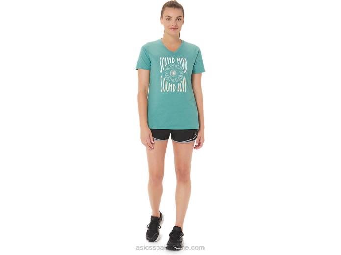 camiseta de mujer con cuello de pico y eslogan de girasoles Asics 4L682814 brezo sabio