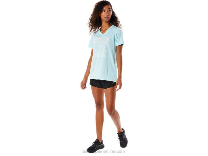 camiseta de mujer con cuello de pico y eslogan de girasoles Asics 4L683144 azul claro