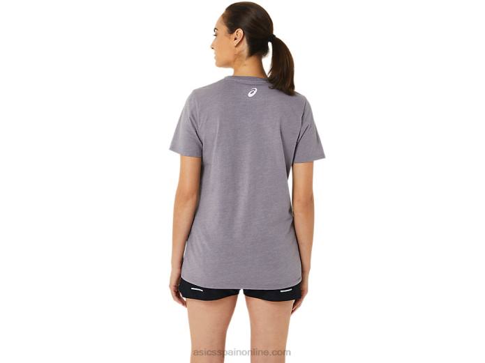 camiseta de mujer con cuello de pico y eslogan de girasoles Asics 4L683201 lavanda gris brezo