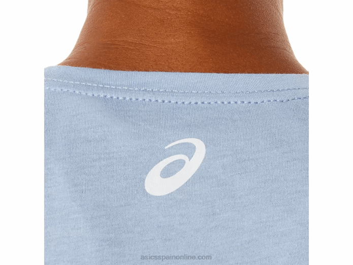 camiseta de mujer con cuello de pico y eslogan de girasoles Asics 4L683322 brezo de niebla