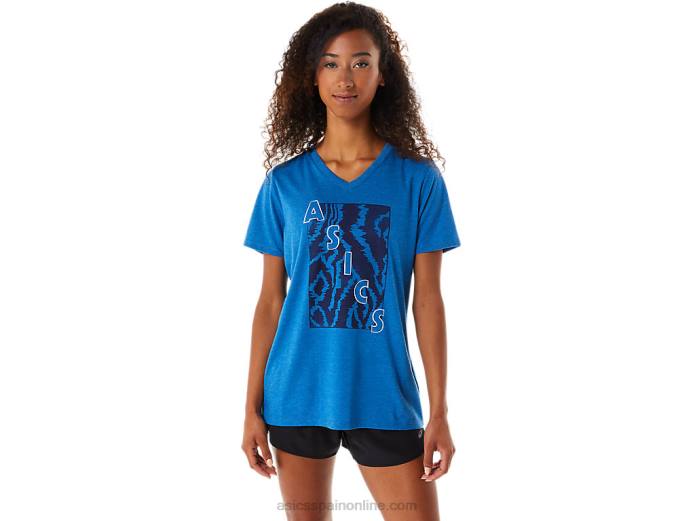 camiseta de mujer con cuello en v y manga corta estampada Asics 4L682818 lago drive brezo