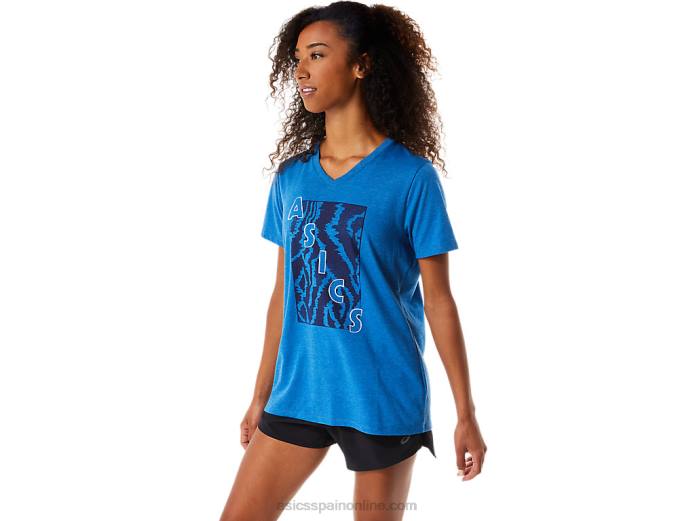camiseta de mujer con cuello en v y manga corta estampada Asics 4L682818 lago drive brezo