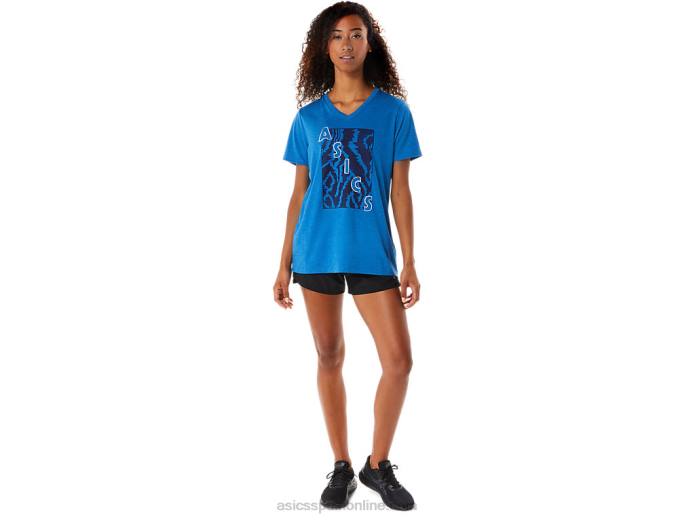 camiseta de mujer con cuello en v y manga corta estampada Asics 4L682818 lago drive brezo