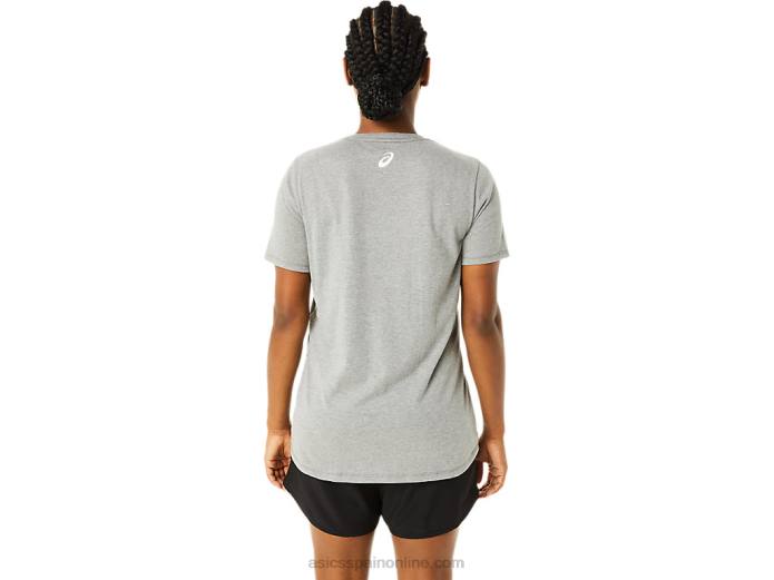 camiseta de mujer con cuello en v y manga corta estampada Asics 4L683626 brezo gris medio