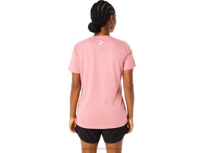 camiseta de mujer con cuello en v y manga corta estampada Asics 4L683707 brezo rosa ahumado