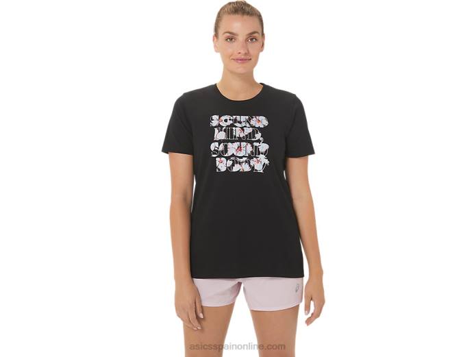 camiseta de mujer con eslogan de hibisco Asics 4L682751 rendimiento negro