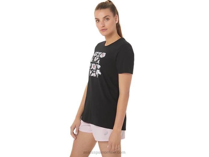 camiseta de mujer con eslogan de hibisco Asics 4L682751 rendimiento negro