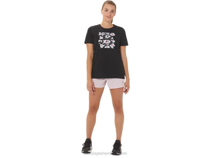 camiseta de mujer con eslogan de hibisco Asics 4L682751 rendimiento negro