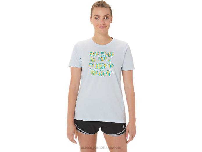 camiseta de mujer con eslogan de hibisco Asics 4L683063 cielo suave