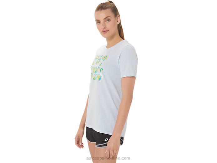 camiseta de mujer con eslogan de hibisco Asics 4L683063 cielo suave
