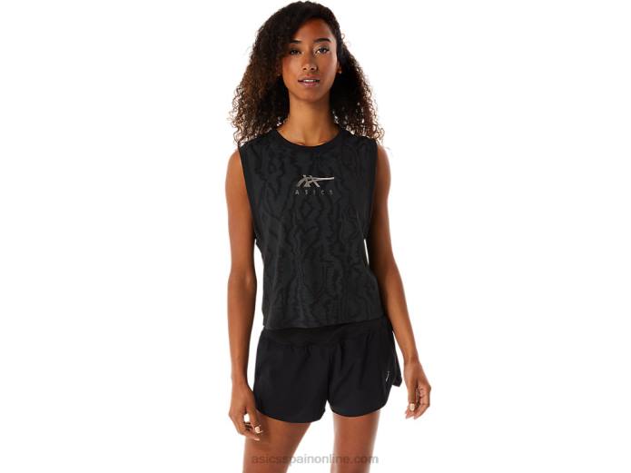 crop top de mujer con estampado integral Asics 4L683145 rendimiento negro