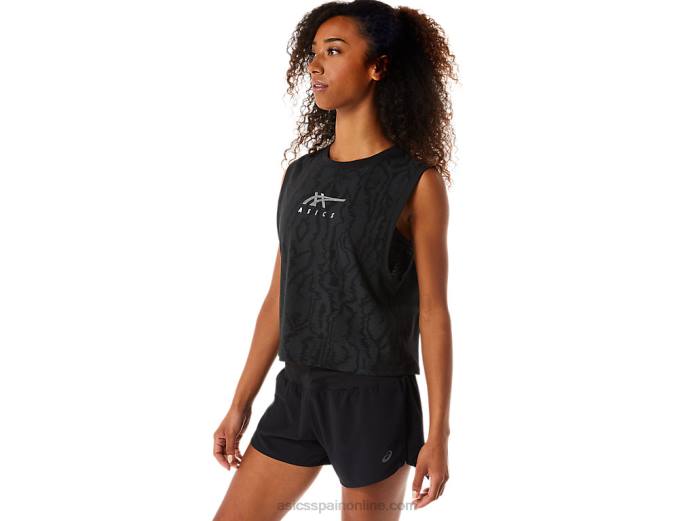crop top de mujer con estampado integral Asics 4L683145 rendimiento negro