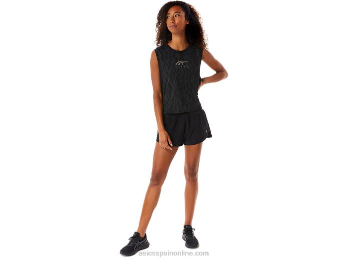 crop top de mujer con estampado integral Asics 4L683145 rendimiento negro
