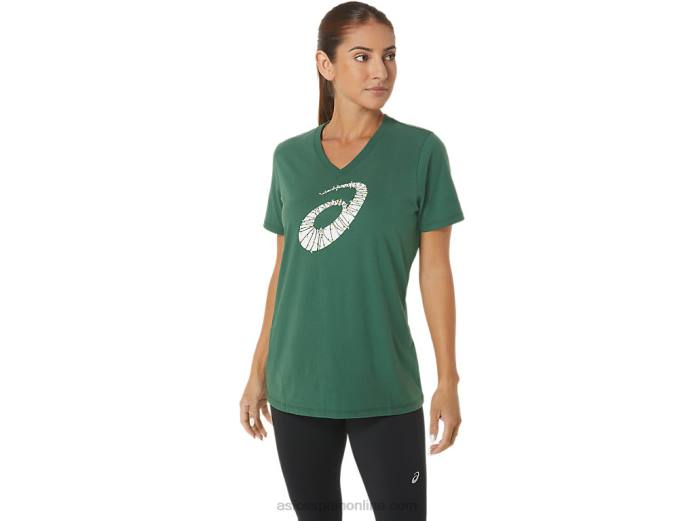 cuello en V con logo de luces navideñas para mujer Asics 4L682843 cazador verde