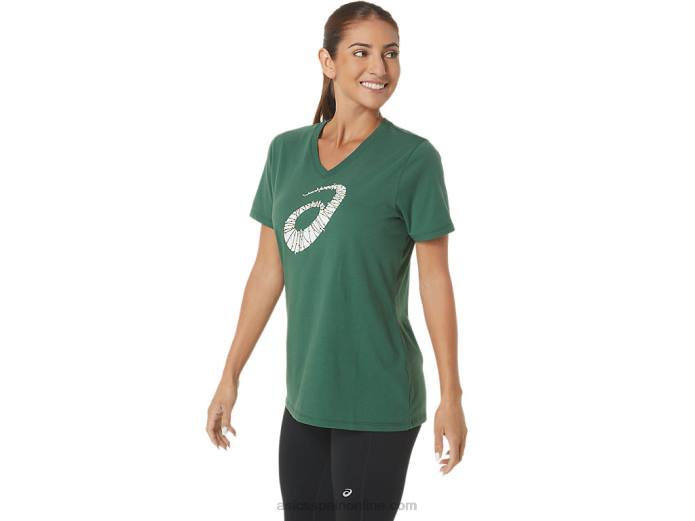 cuello en V con logo de luces navideñas para mujer Asics 4L682843 cazador verde