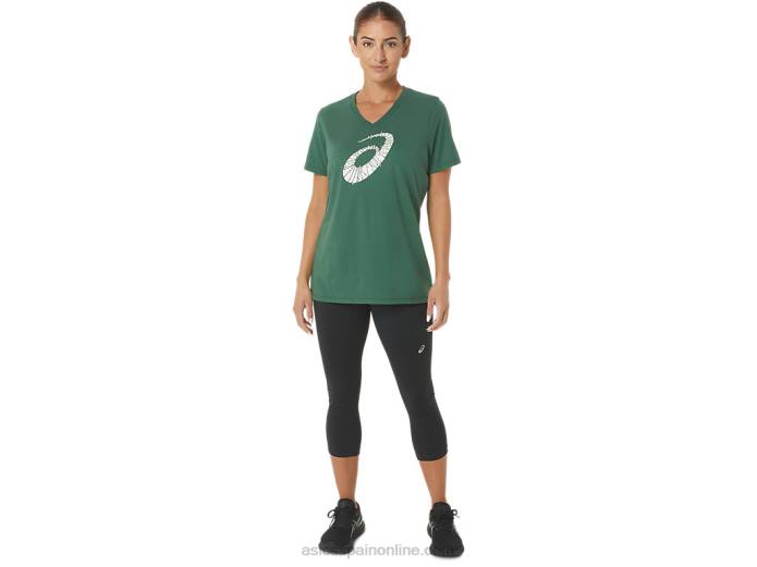 cuello en V con logo de luces navideñas para mujer Asics 4L682843 cazador verde