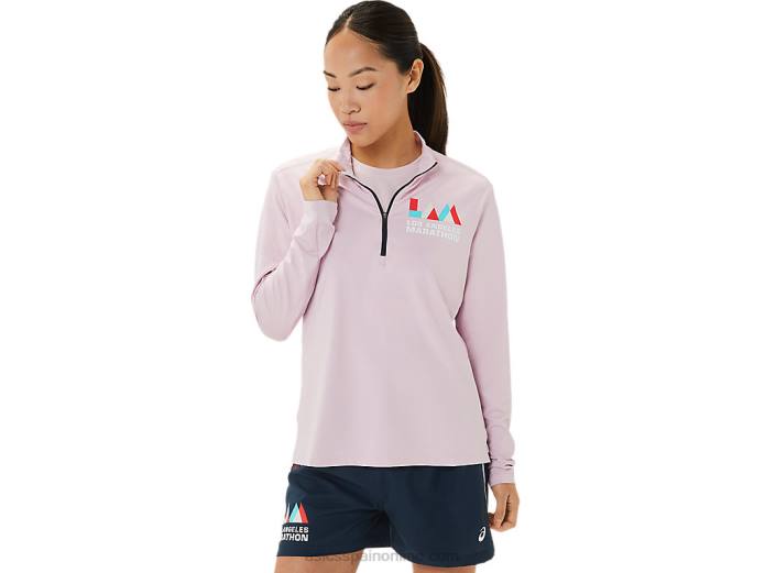 media cremallera lista para mujer Asics 4L683316 rosa claro/azul francés